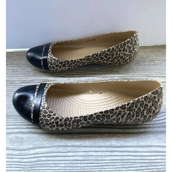 Crocs Leopard Black Toe Cap Flats - Picture 2 of 5
